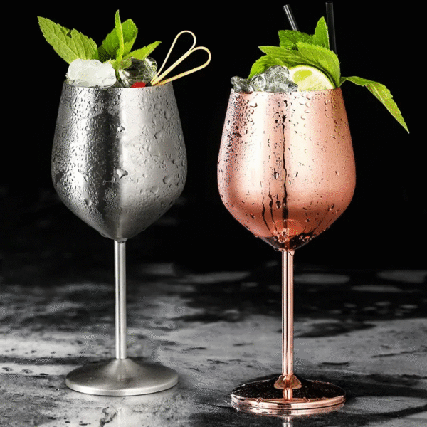 2Pcs Wine Glasses Stainless Steel Metal Wineglass
