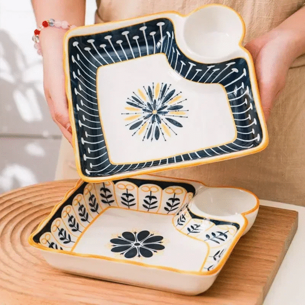 Dumpling Plate with Vinegar Dish Household Ceramic Plate