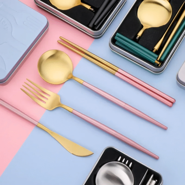 5pcs/set Portable gold Flatware Set