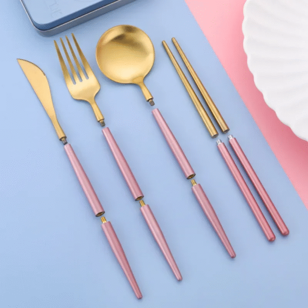5pcs/set Portable gold Flatware Set