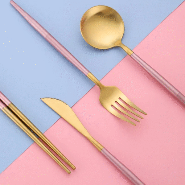 5pcs/set Portable gold Flatware Set